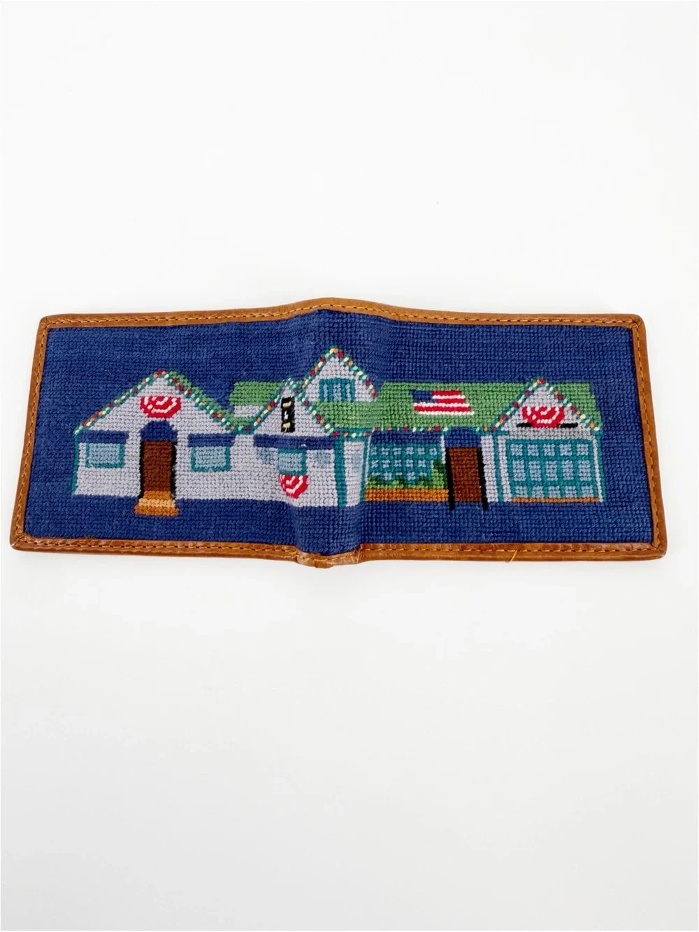 SMATHERS & BRANSON Needlepoint Bi-fold Wallet House Scene Americana